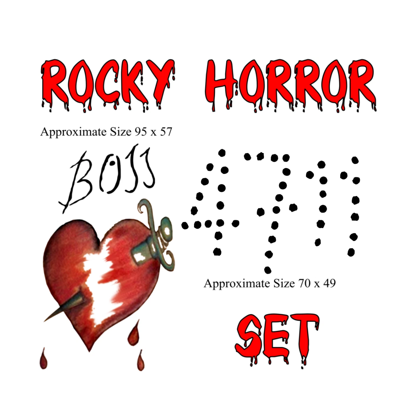 Rocky Horror Frank N Furter BOSS  and 4711 Fancy Dress Tattoo Set. Printed in UK