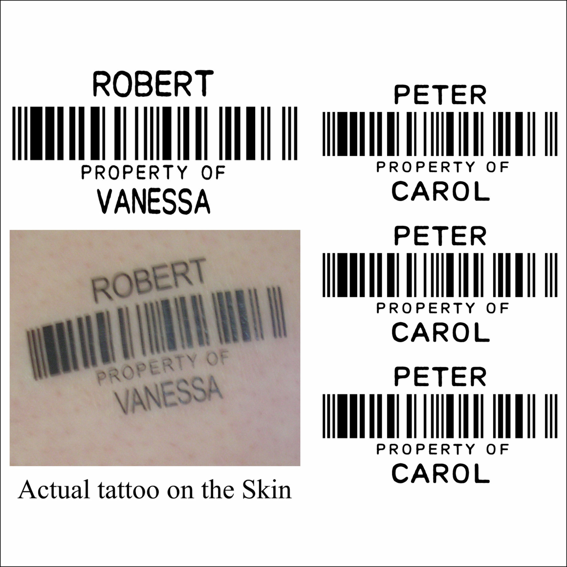 Personalised Barcode Temporary Tattoo ( Set of 4 ) Cuckold Printed in UK