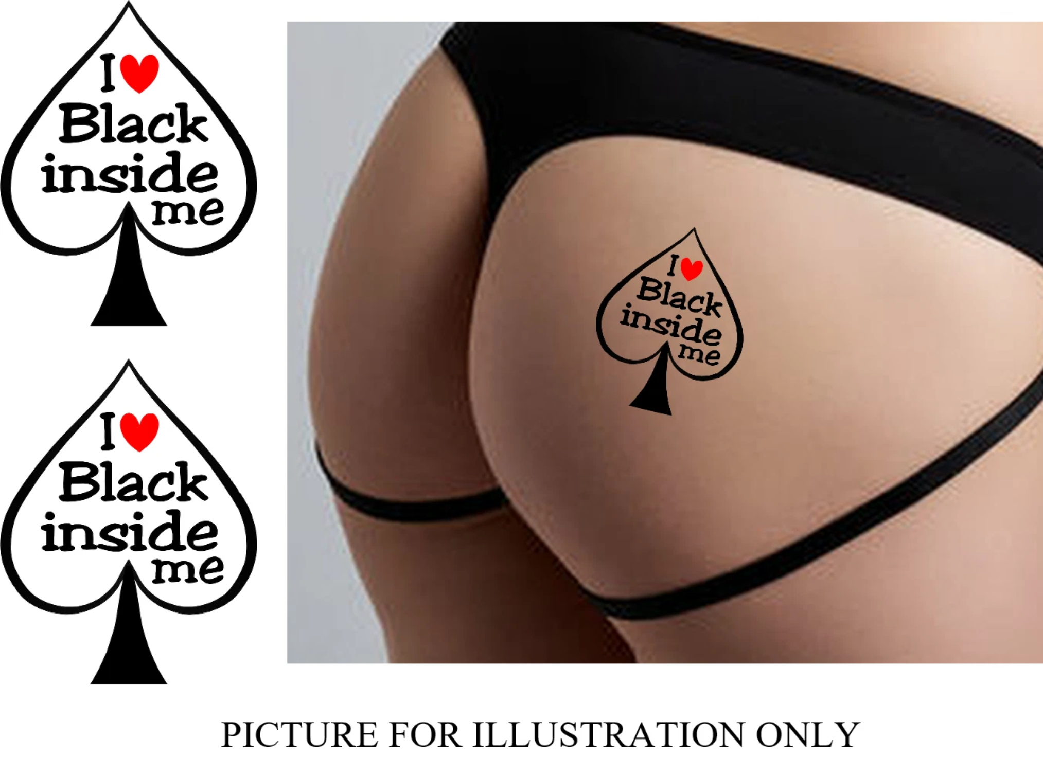 I love black inside me Temporary Tattoo. Queen of Spades, Hotwife, Cuckold, BBC ( Set of 2 ) Printed in UK