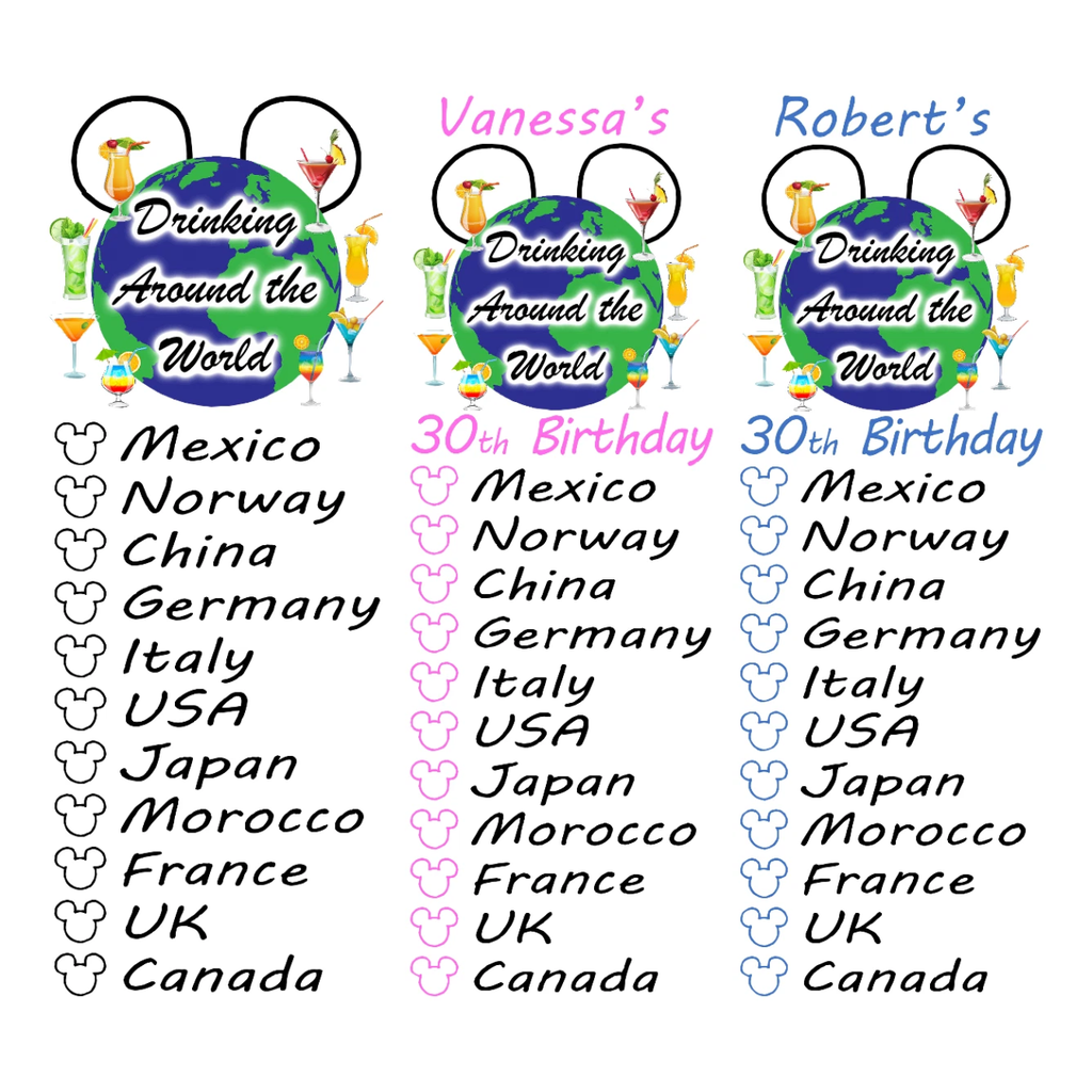 Personalised Epcot Drinking Around the World Tattoo. Printed in UK