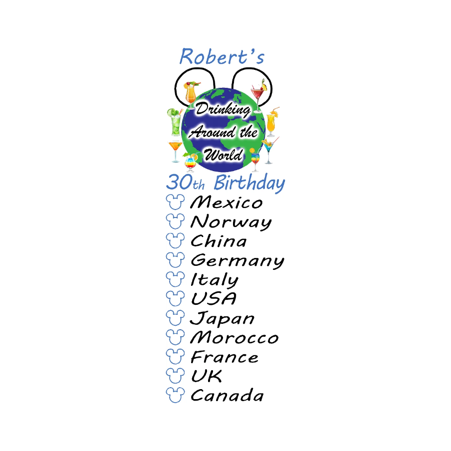Personalised Epcot Drinking Around the World Tattoo. Printed in UK
