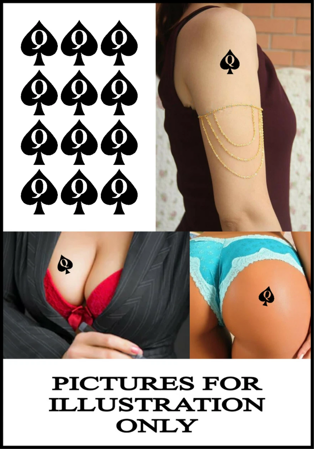 Queen of Spades Temporary Tattoo , Hotwife, Cuckold, BBC ( Set of 12 ) Printed in UK