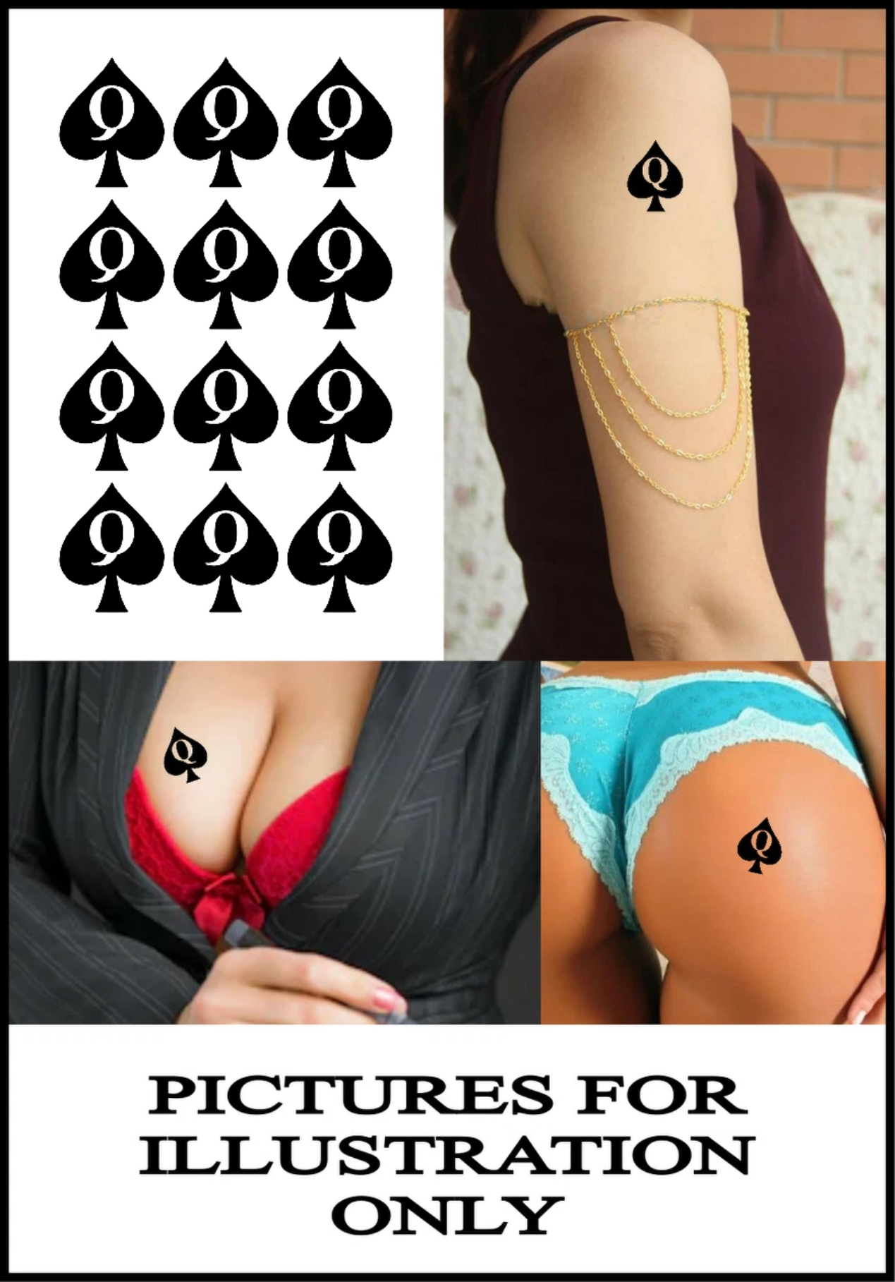 Queen of Spades Temporary Tattoo , Hotwife, Cuckold, BBC ( Set of 12 ) Printed in UK