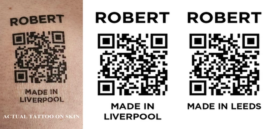 Personalised QR Code Temporary Tattoo ( Set of 2 ) Printed in UK
