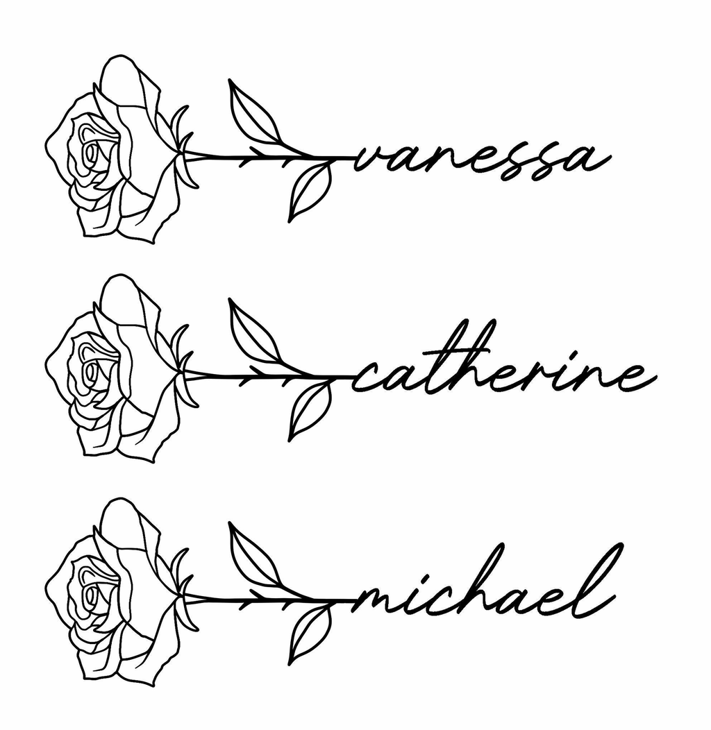 Small Personalised Rose Stem Temporary Tattoo ( Set of 4 ) Printed in UK