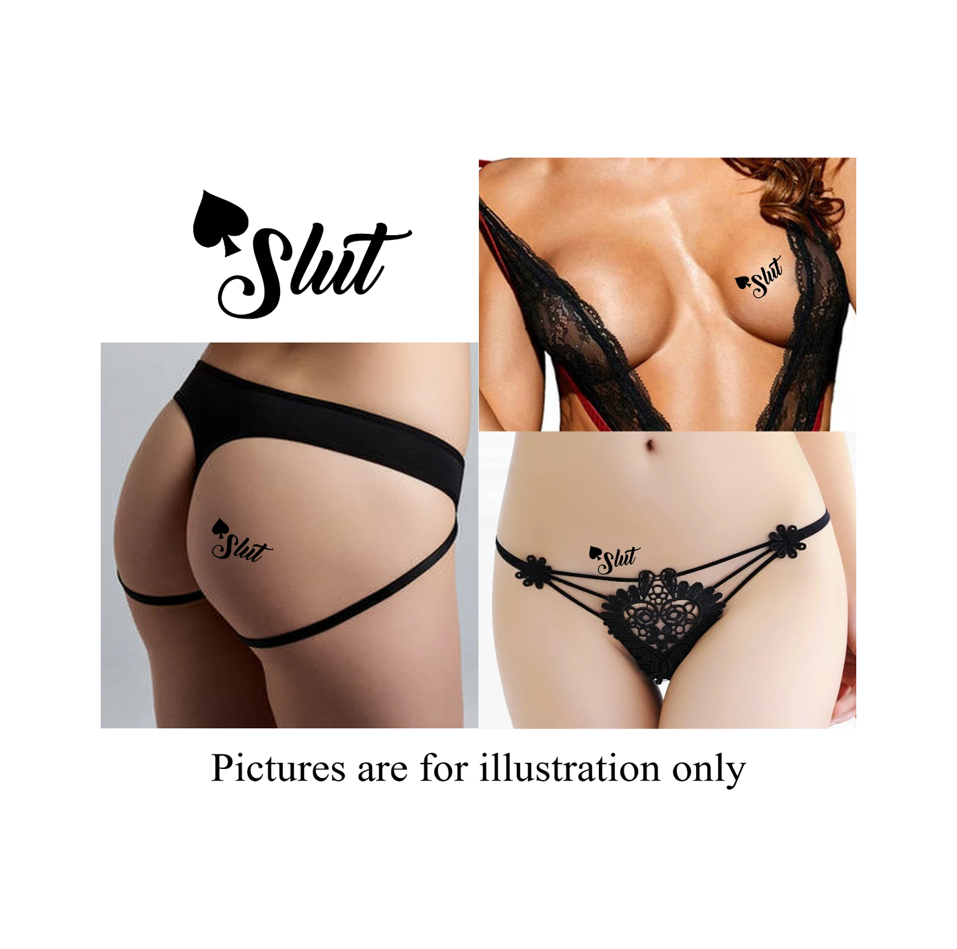 Slut Queen of Spades Temporary Tattoo , Hotwife, Cuckold, BBC ( Set of 4 ) Printed in UK