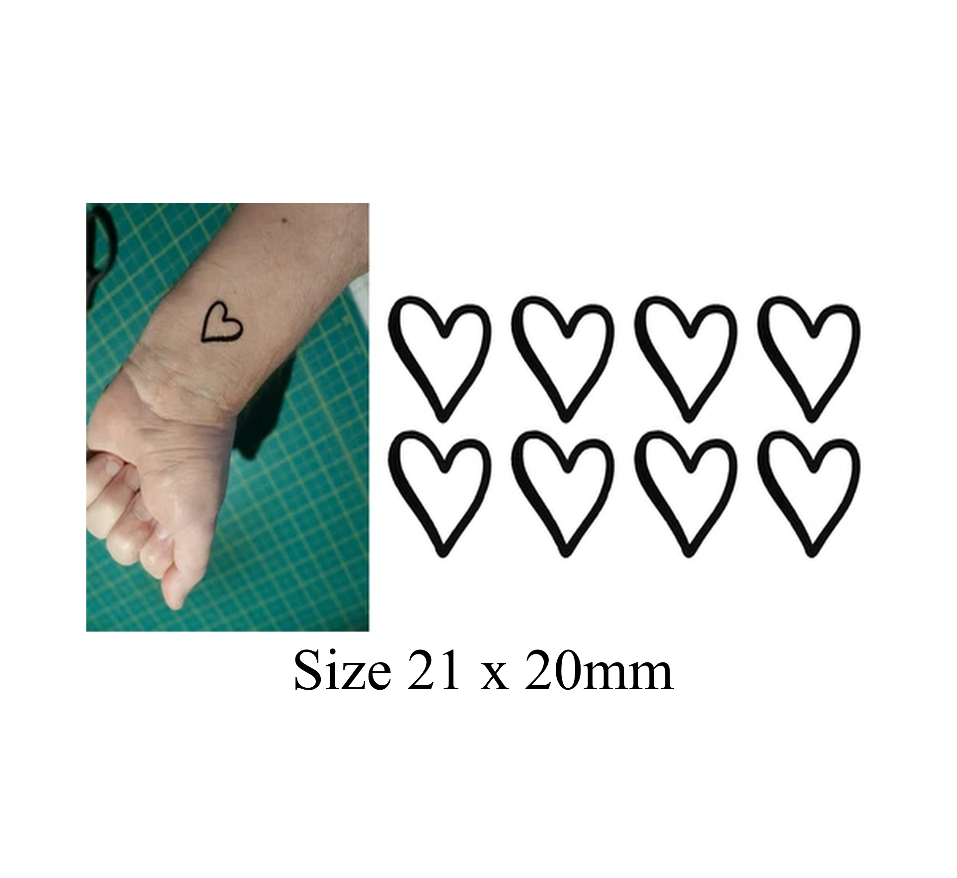 Hand Drawn Heart Wrist Valentine Love Heart ( Fun ) Temporary Tattoo ( Set of 8 ) Printed in UK