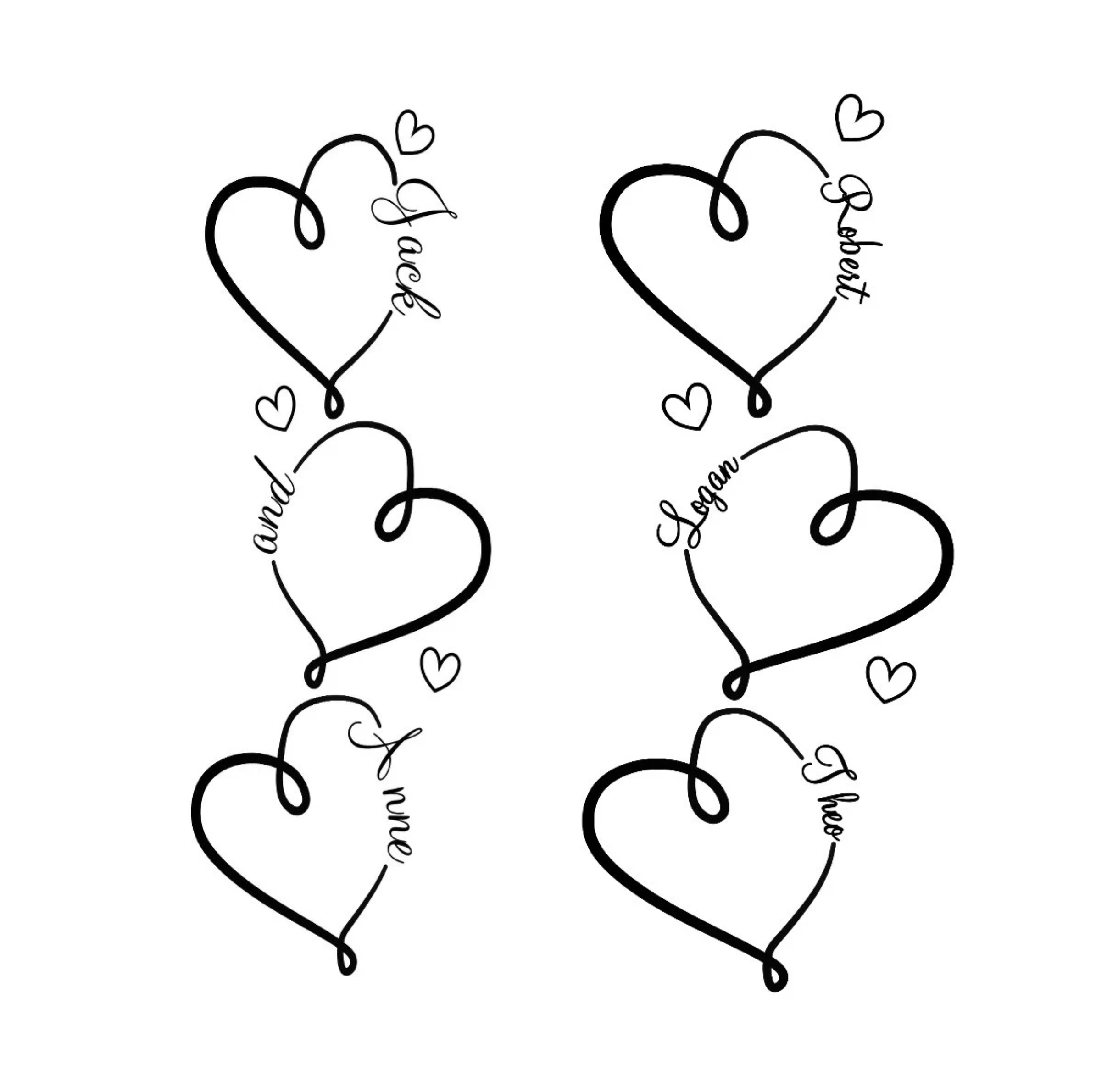 Triple Heart Family, Children's, Love Forever Name Personalised Tattoo. Printed in UK